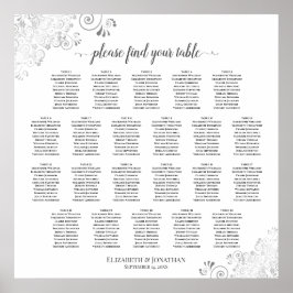 22 Tabel Lacy Silver White Wedding Seating Chart Poster