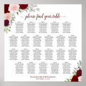 22 Tabel Rood en roze Floral Wedding Seating Chart Poster (Voorkant)