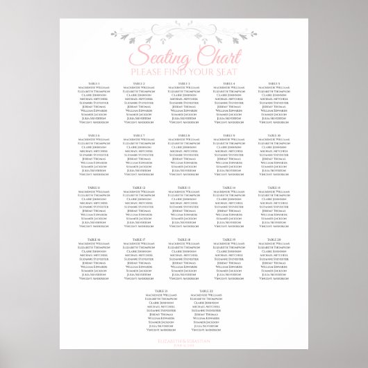 22 Tabel Roze en grijze bruiloft Poster (Voorkant)