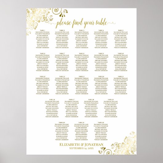 22 Tafel-bruiloft - Zitdiagram White & Gold Frills Poster (Voorkant)