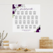 22 Tafel Paars Boho Bloemig Trouw Stoelen Plan Poster (Keuken)