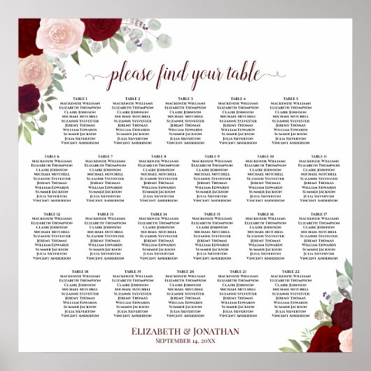 22 Tafel Rood & Roze Bloemstuk Bruiloft Zitplaats  Poster (Voorkant)