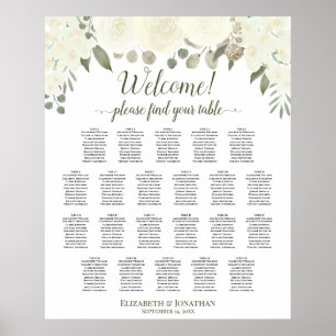 22 Tafel-Rozen-weddenschapenkaart (White & Ivory) Poster