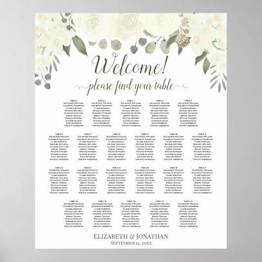 22 Tafel-Rozen-weddenschapenkaart (White & Ivory) Poster (Voorkant)