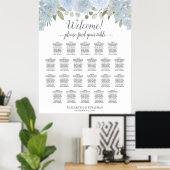 22 Tafel Stusty Blue Floral Wedding Seating Chart Poster (Thuiskantoor)