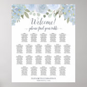 22 Tafel Stusty Blue Floral Wedding Seating Chart Poster (Voorkant)