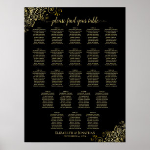 22 Tafel-weddenschapskaart (zwart & goudvriendjes) Poster