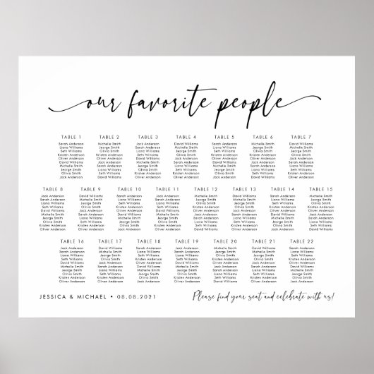 22 Tafels Onze favoriete Mensen Zitschema Plan Poster (Voorkant)