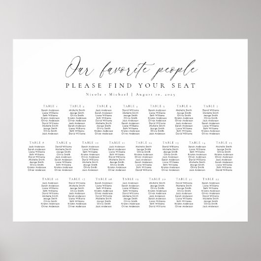 22 Tafels Onze favoriete Mensen Zitschema Plan Poster (Voorkant)