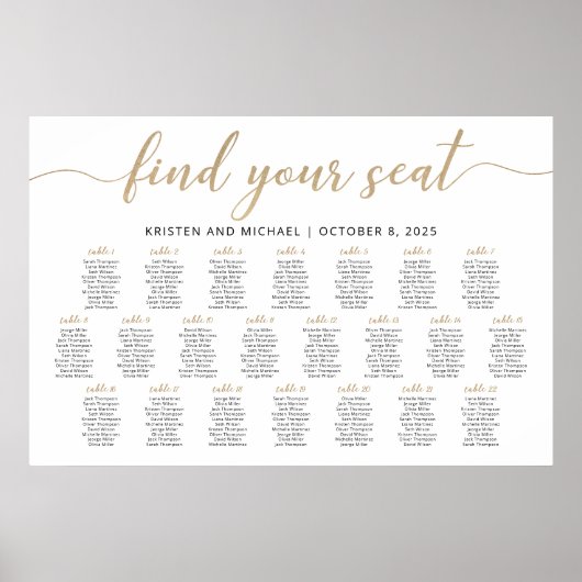 22 Tafels Vind uw Seat Zitplaatsschema Plan Poster (Voorkant)