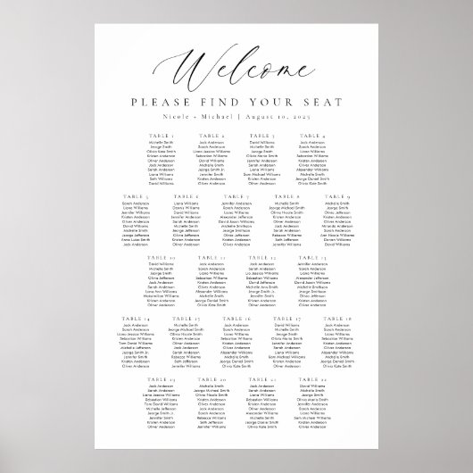 22 Tafels Welkom Zitplaatskaart Poster (Voorkant)