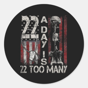 22 uur per dag is 22 uur voor Veteran Suicide Awar Ronde Sticker