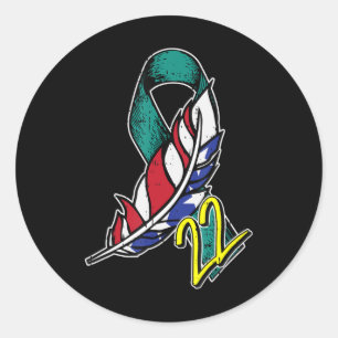 22 Zelfmoordbewustzijn bij Veteran PTSD US Feather Ronde Sticker