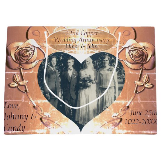 22e/7e bruiloft Jubileum Koperen + PhotoGift Bag Groot Cadeauzakje (Voorkant)