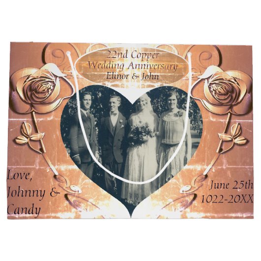22e/7e bruiloft Jubileum Koperen + PhotoGift Bag Groot Cadeauzakje (Achterkant)