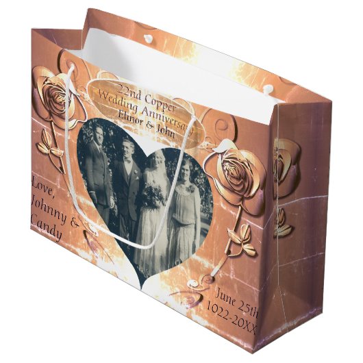 22e/7e bruiloft Jubileum Koperen + PhotoGift Bag Groot Cadeauzakje (Voorkant Gekanteld)
