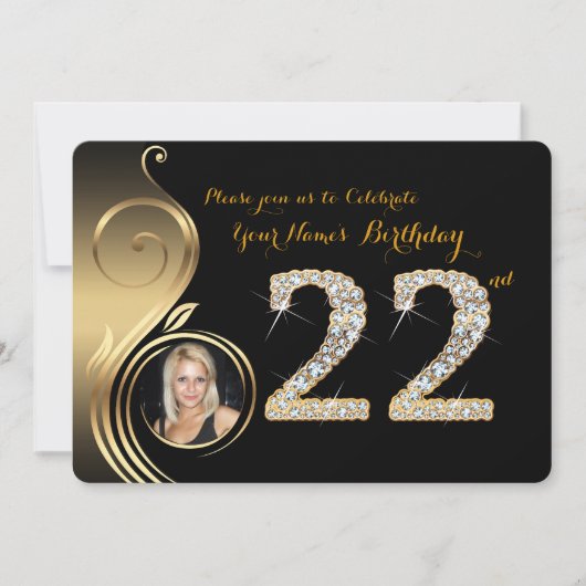 22e, Birthday Invitation, Number Diamond, Foto 2 Kaart (Voorkant)
