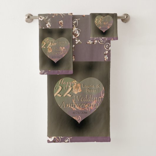 22e bruiloft Jubileum Coppery Heart Roos Bad Handdoek (Insitu)
