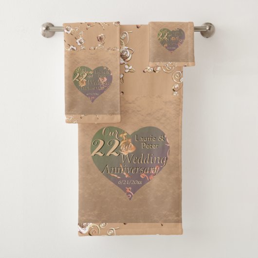 22e bruiloft Jubileum Coppery Heart Roos Bath Bad Handdoek (Insitu)