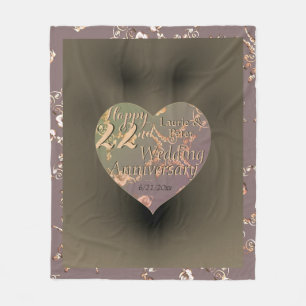 22e bruiloft Jubileum Coppery Heart Roos  Fleece Deken