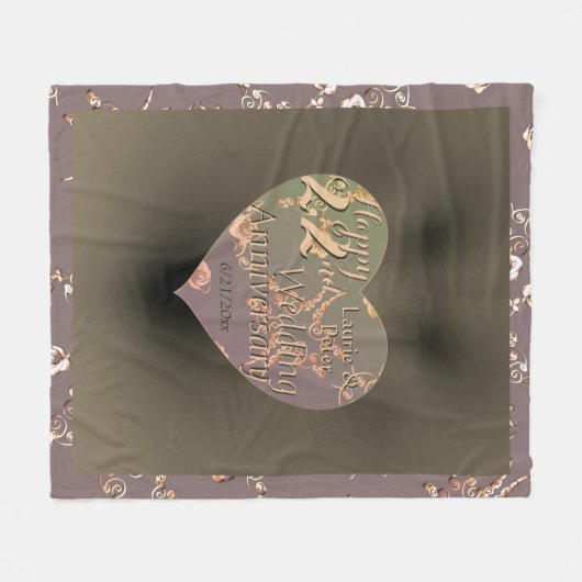 22e bruiloft Jubileum Coppery Heart Roos Fleece Deken (Voorkant (Horizontaal))