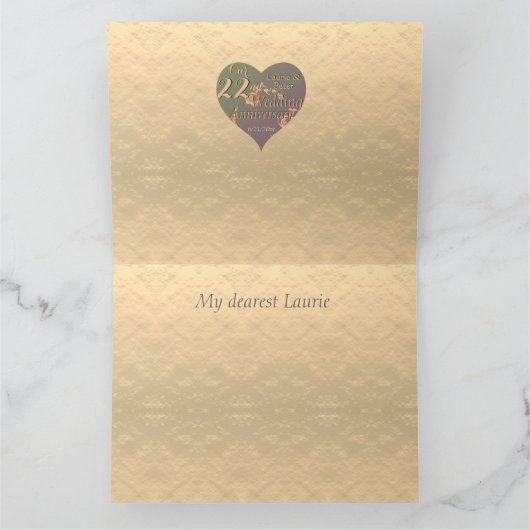 22e bruiloft Jubileum Coppery Heart Roos Kaart (Binnen)