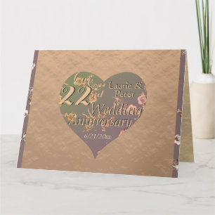 22e bruiloft Jubileum Coppery Heart Roos Kaart