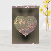 22e bruiloft Jubileum Coppery Heart Roos Kaart (Gele Bloem)