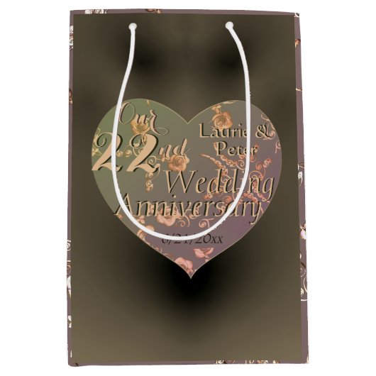 22e bruiloft Jubileum Coppery Heart Roos Medium Cadeauzakje (Voorkant)
