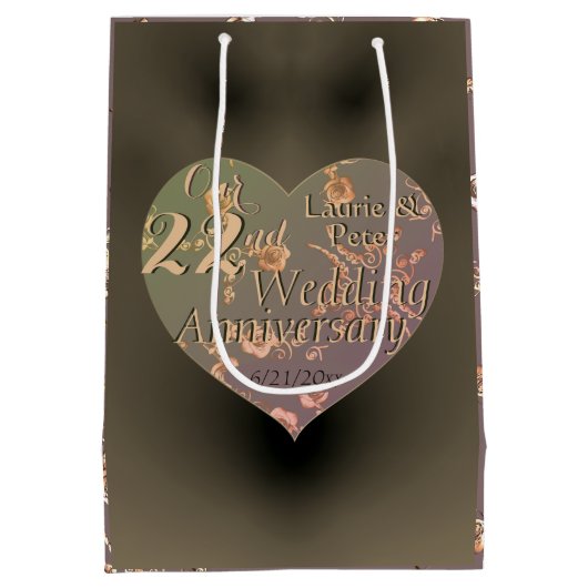 22e bruiloft Jubileum Coppery Heart Roos Medium Cadeauzakje (Achterkant)