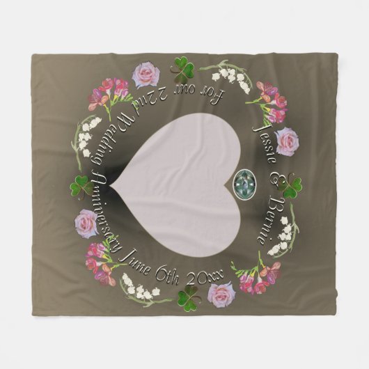 22e bruiloft Jubileum Floral w/Spinel Fleece Deken (Voorkant (Horizontaal))