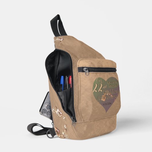 22e bruiloft Jubileum Hart Roos Sling Bag (Open)