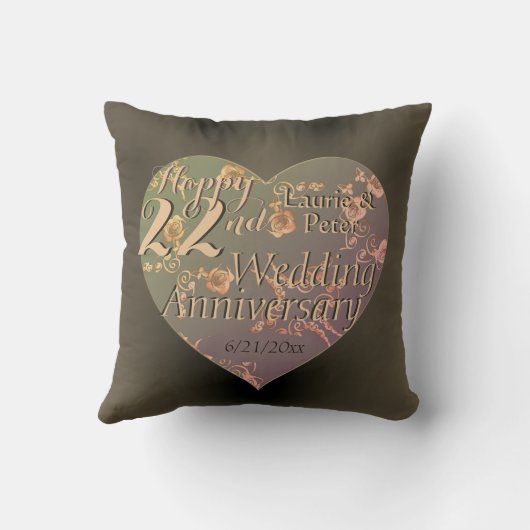 22e bruiloft Jubileum HeartThrow Pillow Kussen (Achterkant)