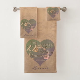 22e bruiloft Jubileum Koper Roos HeartsTowel Bad Handdoek
