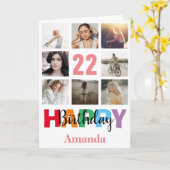 22e Happy Birthday Fotocollage Modern Pink Kaart (Gele Bloem)
