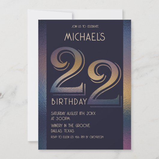 22e paarse en gouden verjaardag kaart (Voorkant)