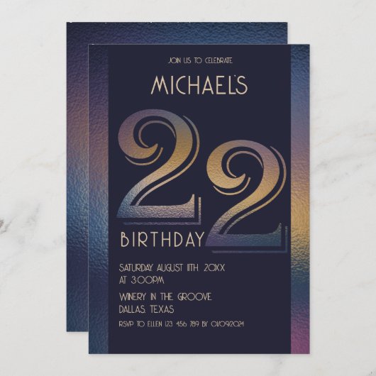 22e paarse en gouden verjaardag kaart (Voorkant / Achterkant)