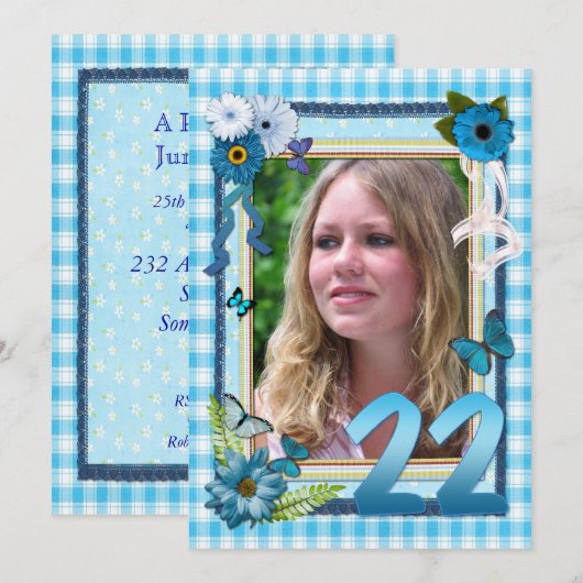 22e uitnodiging voor fotoverjaardagsfeestje (Voorkant / Achterkant)