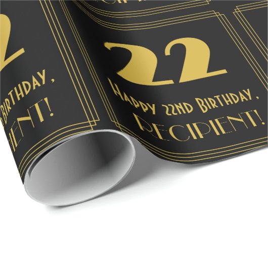 22e verjaardag - Art Deco Geïnspireerde look "22"  Cadeaupapier (Rol Hoek)