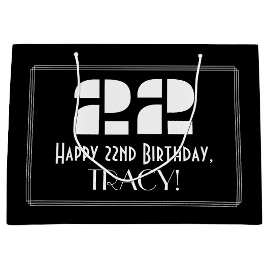 22e verjaardag ~ Art Deco geïnspireerde look "22" Groot Cadeauzakje (Voorkant)