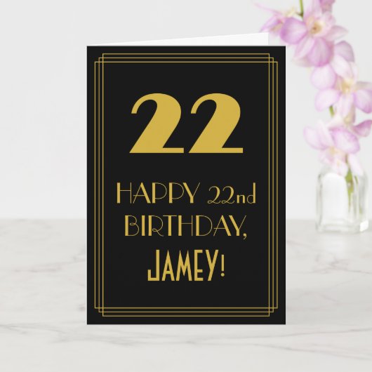 22e verjaardag ~ Art Deco geïnspireerde look "22" Kaart (Orchidee)