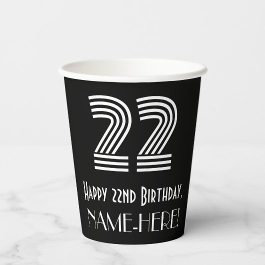 22e verjaardag — Art Deco Geïnspireerde look "22"  Papieren Bekers (Achterkant)