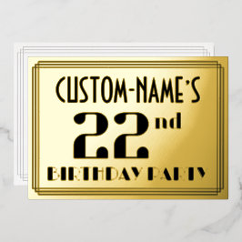 22e verjaardag: Art Deco Kijk "22" en naam Folie Uitnodiging