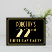 22e verjaardag: Art Deco Kijk "22", met naam Folie Uitnodiging (Staand Voorkant)