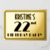 22e verjaardag — Art Deco look "22" + Naam Folie Uitnodiging