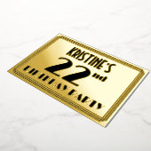 22e verjaardag — Art Deco look "22" + Naam Folie Uitnodiging (Gedraaid)