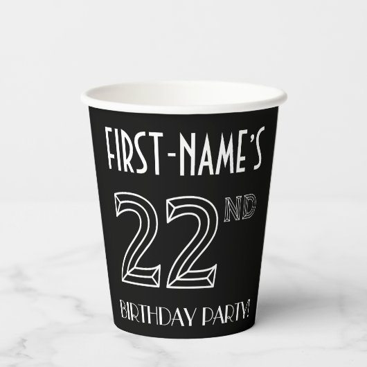 22e verjaardag: Art Deco Style + aangepaste naam Papieren Bekers (Achterkant)