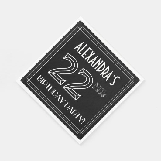 22e verjaardag: Art Deco Style + aangepaste naam Servet (Hoek)