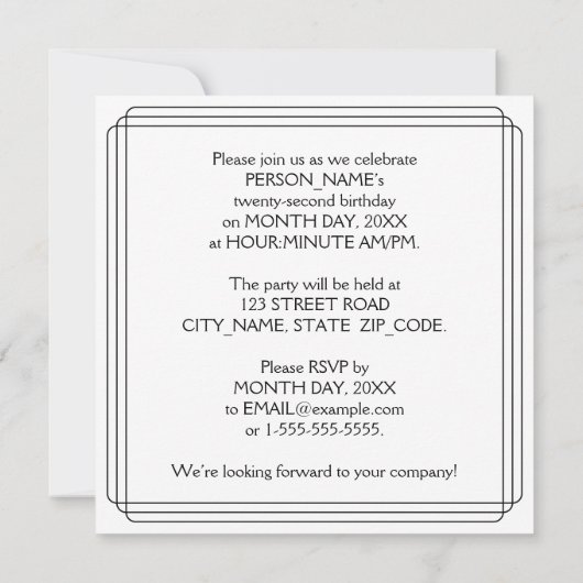 22e verjaardag: Art Deco Style met aangepaste naam Kaart (Achterkant)