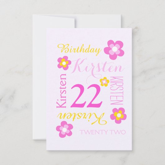 22e verjaardag bloem grafisch geel roze verrassing kaart (Voorkant)